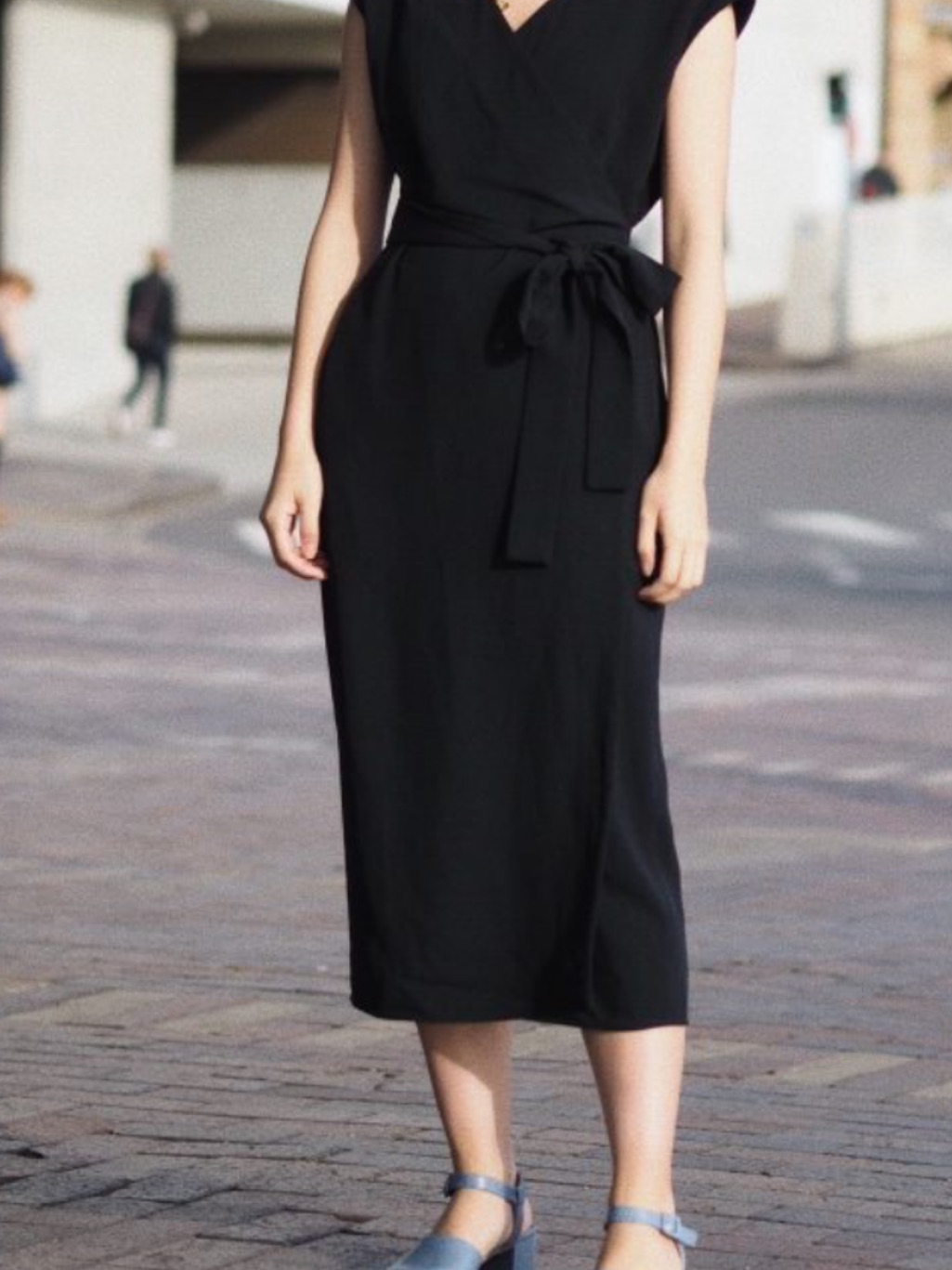 Everlane Black Wrap-Style Midi Dress With Waist Tie Sz 10, Nwot